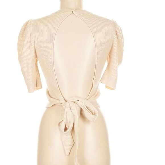 Reformation Alida Open Back Cashmere Sweater Cream Ivory Ribbed Puff Sleeve - Picture 4 of 9